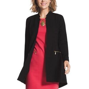Chico’s Black Crepe Zip Pocket Notched Collar Duster Jacket